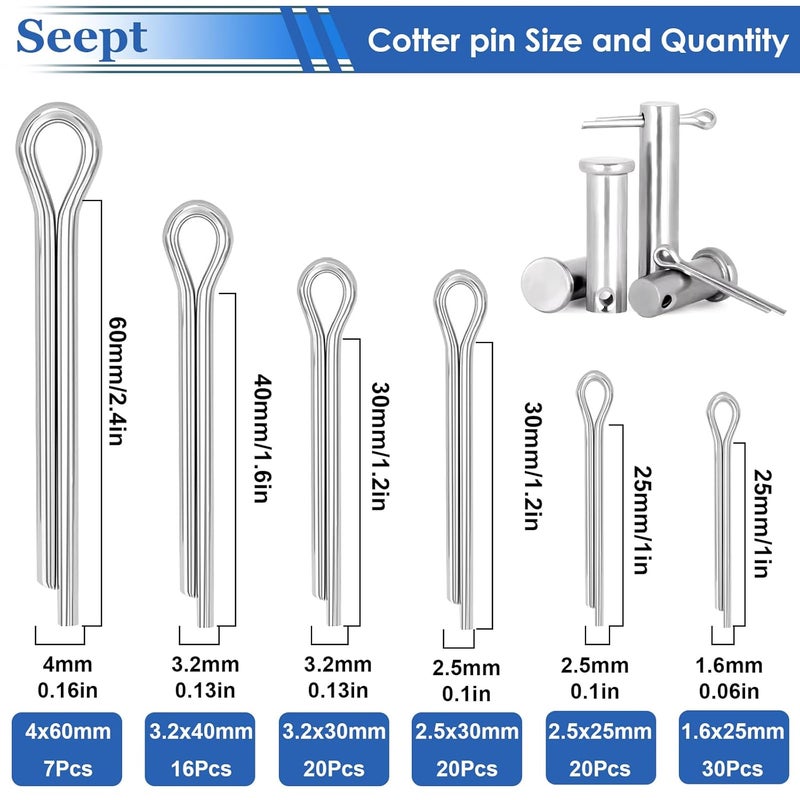 Seept Cotter Pins Assortment Kit 304 Stainless Steel Hitch Pin Clip Tractor Used for Hitch Pin Lock System Farm Tools and Tractor implements/Tractor Accessories/Parts - Image 2